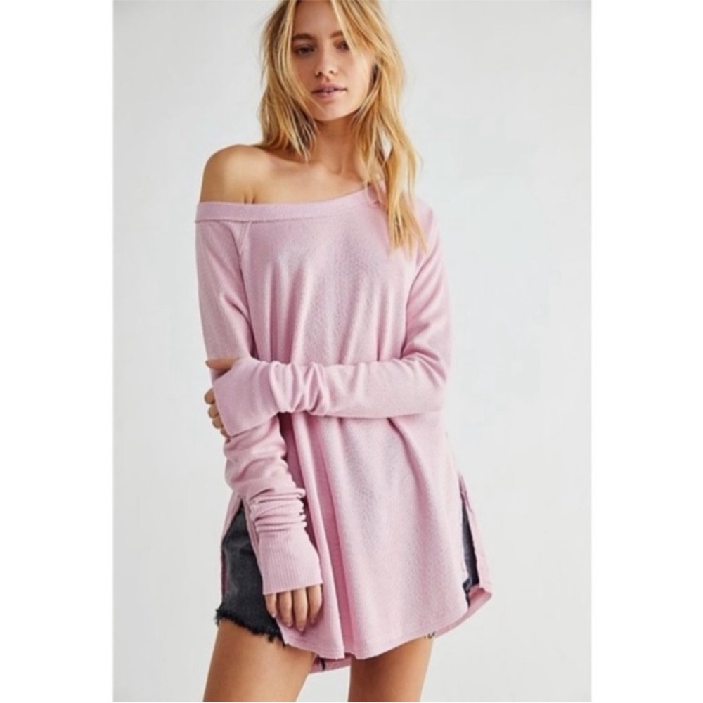 NWT Free People We the Free Oversized Snowy Thermal in‎ Mink Tink Womens Size L